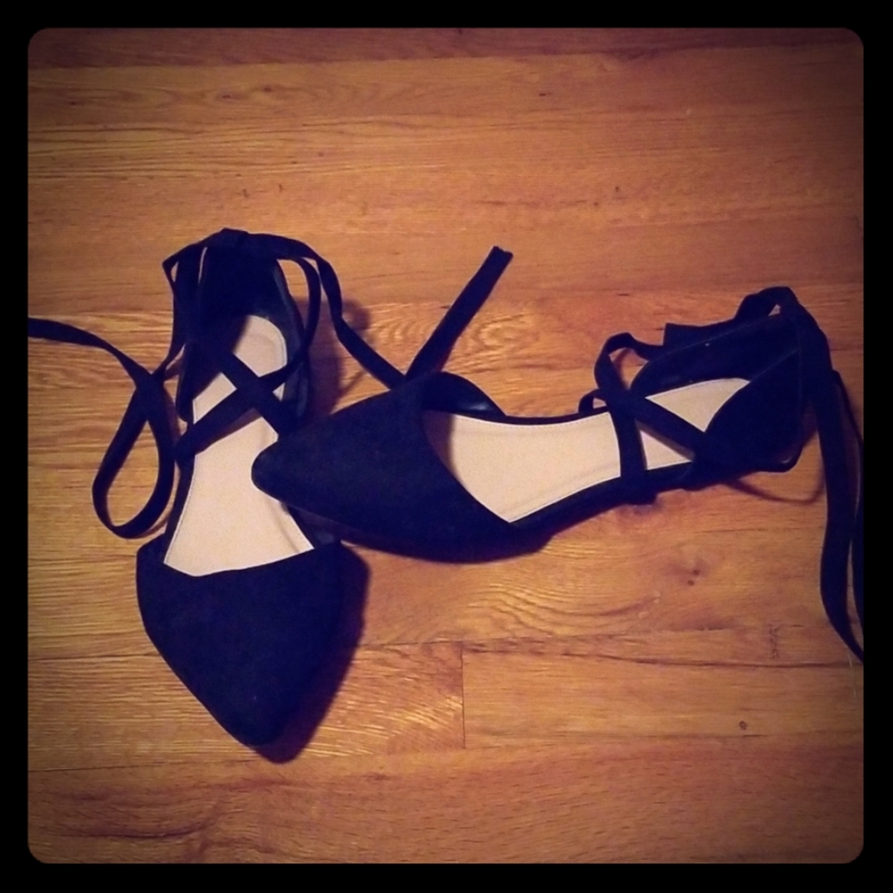 Black ballet style suede flats
